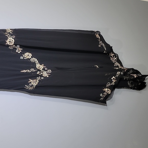 90'S Vintage R&M Richards Black Sequin Embroidered Floral Midi Dress - Picture 10 of 14
